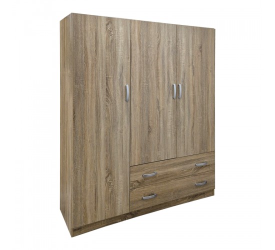 Ντουλάπα τρίφυλλη με 2 συρτάρια Alvia sonoma 150x51x180εκ Υλικό: 15mm Particle Board 383-000162