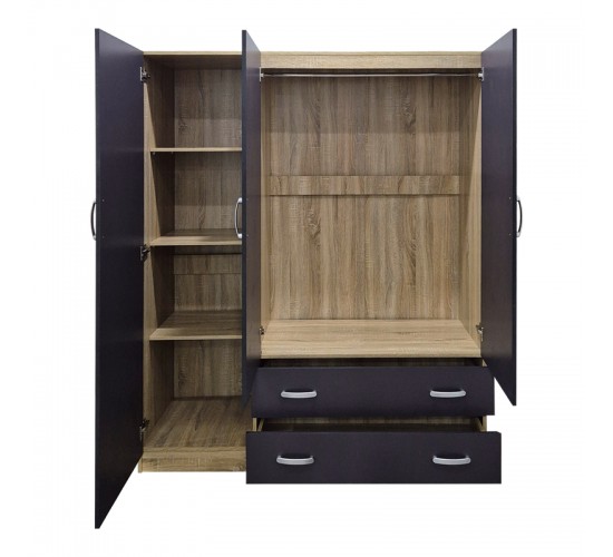 Ντουλάπα τρίφυλλη με 2 συρτάρια Alvia sonoma-ανθρακί 150x51x180εκ Υλικό: 15mm Particle Board 383-000164