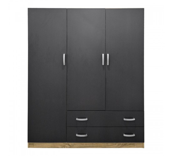 Ντουλάπα τρίφυλλη με 2 συρτάρια Alvia sonoma-ανθρακί 150x51x180εκ Υλικό: 15mm Particle Board 383-000164