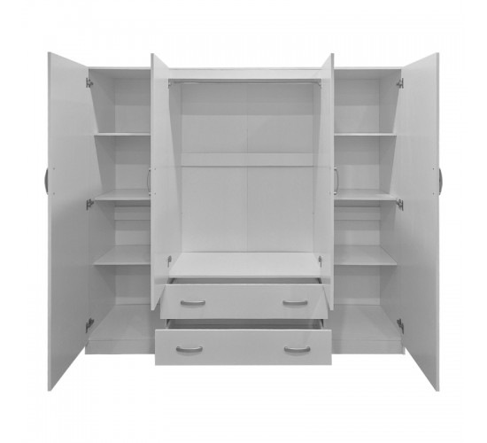 Ντουλάπα τετράφυλλη με 2 συρτάρια Alvia λευκή 200x51x180εκ Υλικό: 15mm Particle Board 383-000169