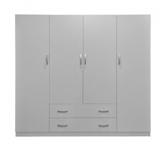 Ντουλάπα τετράφυλλη με 2 συρτάρια Alvia λευκή 200x51x180εκ Υλικό: 15mm Particle Board 383-000169