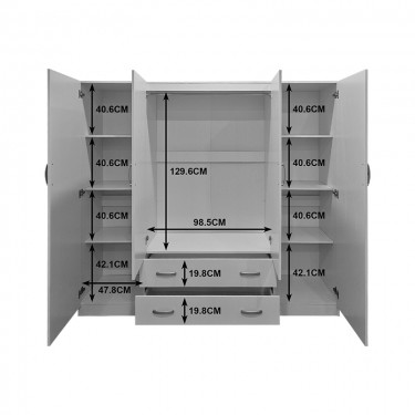 Ντουλάπα τετράφυλλη με 2 συρτάρια Alvia λευκή 200x51x180εκ Υλικό: 15mm Particle Board 383-000169