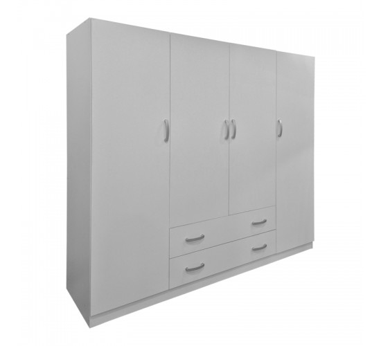 Ντουλάπα τετράφυλλη με 2 συρτάρια Alvia λευκή 200x51x180εκ Υλικό: 15mm Particle Board 383-000169