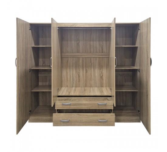 Ντουλάπα τετράφυλλη με 2 συρτάρια Alvia sonoma 200x51x180εκ Υλικό: 15mm Particle Board 383-000170