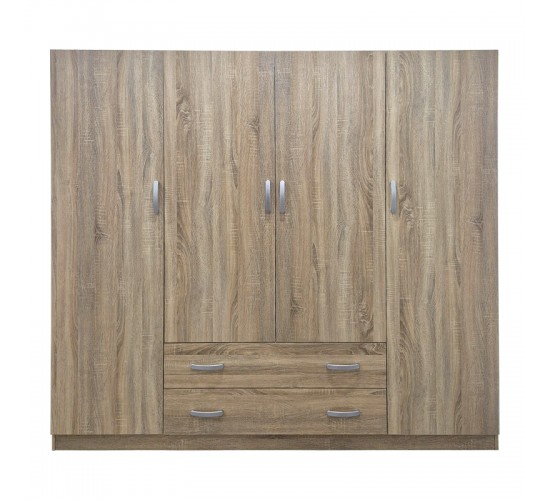 Ντουλάπα τετράφυλλη με 2 συρτάρια Alvia sonoma 200x51x180εκ Υλικό: 15mm Particle Board 383-000170