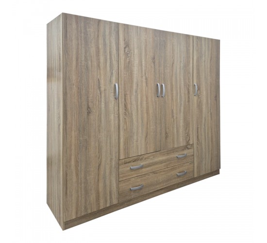 Ντουλάπα τετράφυλλη με 2 συρτάρια Alvia sonoma 200x51x180εκ Υλικό: 15mm Particle Board 383-000170