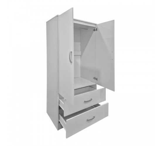 Ντουλάπα δίφυλλη με 2 συρτάρια Alvia λευκή 80x51.5x180εκ Υλικό: 15mm Particle Board 383-000173
