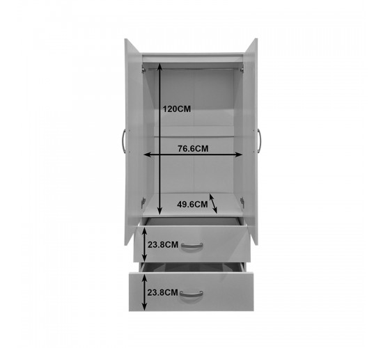 Ντουλάπα δίφυλλη με 2 συρτάρια Alvia λευκή 80x51.5x180εκ Υλικό: 15mm Particle Board 383-000173