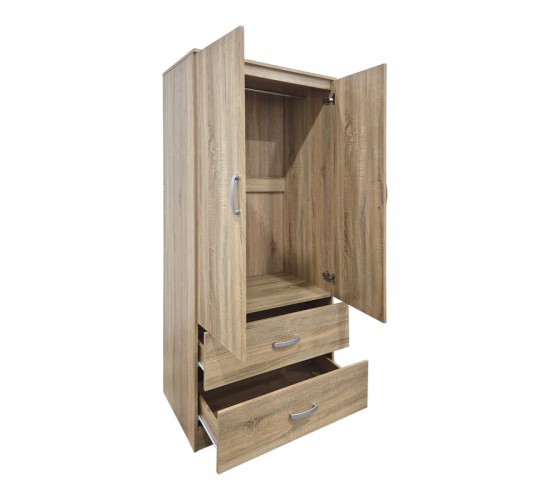 Ντουλάπα δίφυλλη με 2 συρτάρια Alvia sonoma 80x51.5x180εκ Υλικό: 15mm Particle Board 383-000174