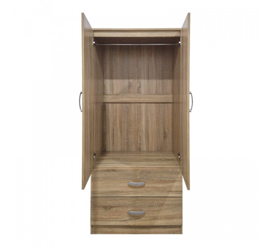 Ντουλάπα δίφυλλη με 2 συρτάρια Alvia sonoma 80x51.5x180εκ Υλικό: 15mm Particle Board 383-000174