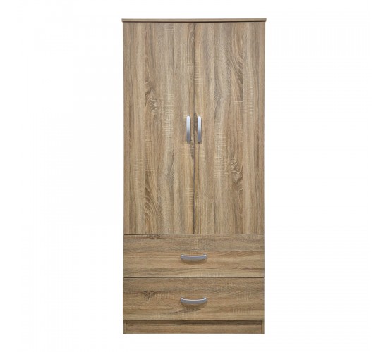 Ντουλάπα δίφυλλη με 2 συρτάρια Alvia sonoma 80x51.5x180εκ Υλικό: 15mm Particle Board 383-000174