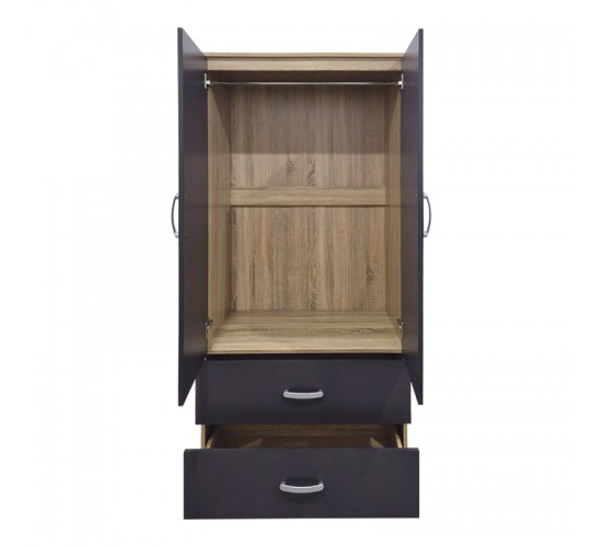 Ντουλάπα δίφυλλη με 2 συρτάρια Alvia sonoma-ανθρακί 80x51.5x180εκ Υλικό: 15mm Particle Board 383-000175