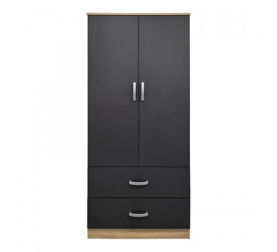 Ντουλάπα δίφυλλη με 2 συρτάρια Alvia sonoma-ανθρακί 80x51.5x180εκ Υλικό: 15mm Particle Board 383-000175
