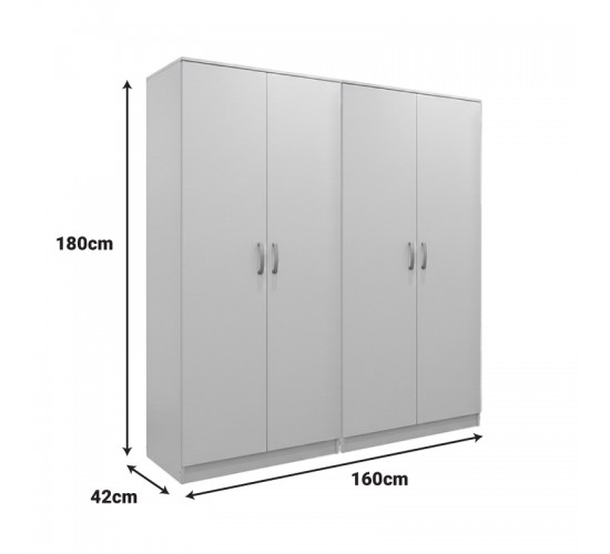 Ντουλάπα τετράφυλλη Lego Ι λευκή 160x42x180εκ Υλικό: 15mm Particle Board 383-000188