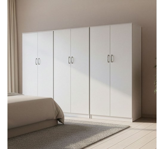 Ντουλάπα εξάφυλλη Lego ΙΙ λευκή 240x42x180εκ Υλικό: 15mm Particle Board 383-000189