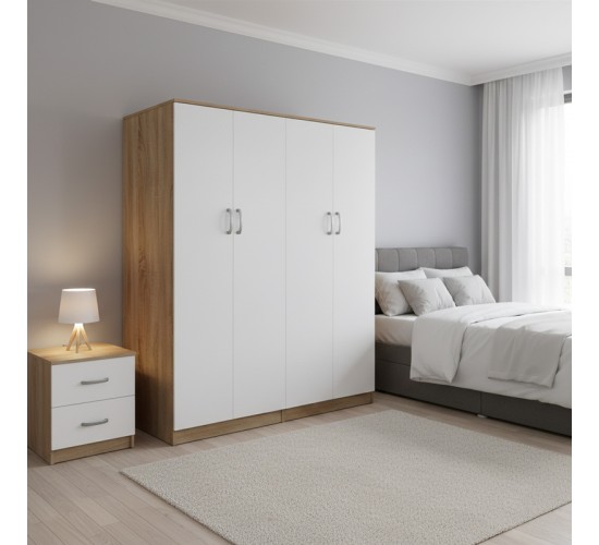 Ντουλάπα τετράφυλλη Lego Ι sonoma-λευκό 160x42x180εκ Υλικό: 15mm Particle Board 383-000227