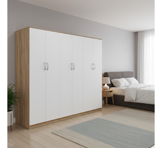 Ντουλάπα εξάφυλλη Lego ΙΙ sonoma-λευκή 240x42x180εκ Υλικό: 15mm Particle Board 383-000228