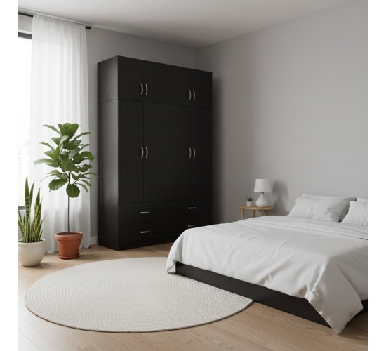 Ντουλάπα τετράφυλλη με πατάρι Lego wenge 160x42x240εκ Υλικό: 15mm Particle Board 383-000251