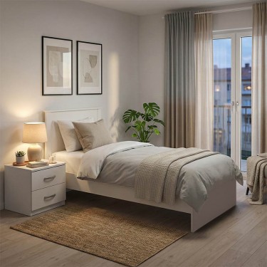 Σετ Κρεβατοκάμαρας Athos Λευκό με Κρεβάτι 90x190εκ Σετ 2τεμ Υλικό: 15mm Particle Board 383-000292