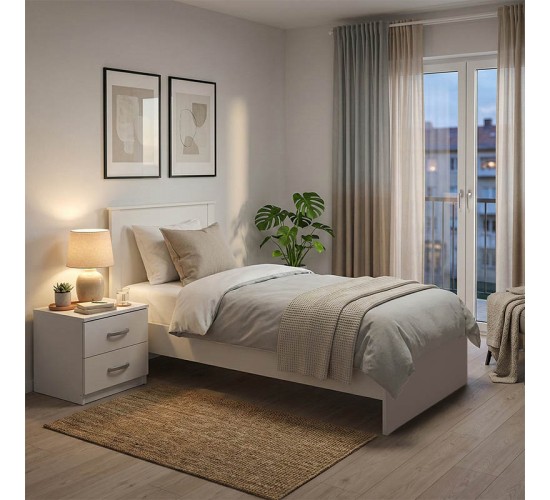 Σετ Κρεβατοκάμαρας Athos Λευκό με Κρεβάτι 90x190εκ Σετ 2τεμ Υλικό: 15mm Particle Board 383-000292