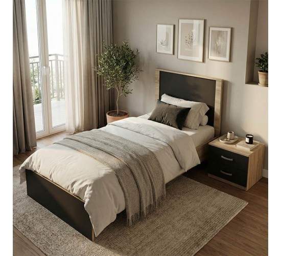 Σετ Κρεβατοκάμαρας Athos Sonoma Ανθρακί με Κρεβάτι 90x190εκ Σετ 2τεμ Υλικό: 15mm Particle Board 383-000293