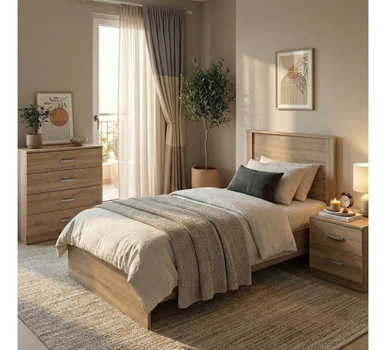 Σετ Κρεβατοκάμαρας Athos Sonoma με Κρεβάτι 90x190εκ Σετ 3τεμ Υλικό: 15mm Particle Board 383-000295