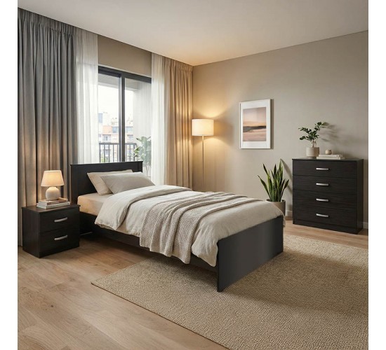 Σετ Κρεβατοκάμαρας Athos Wenge με Κρεβάτι 90x190εκ Σετ 3τεμ Υλικό: 15mm Particle Board 383-000296