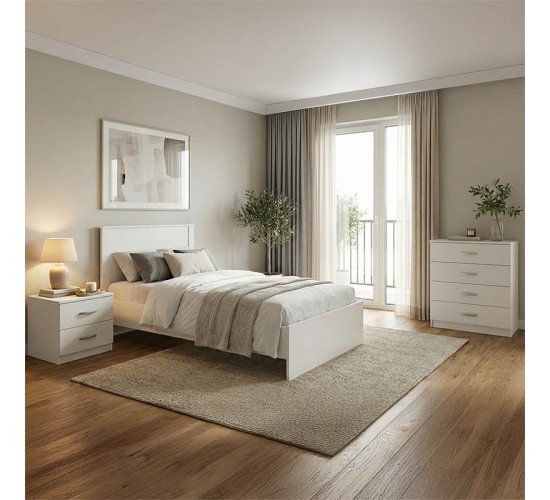 Σετ Κρεβατοκάμαρας Athos λευκό με Κρεβάτι 90x190εκ Σετ 3τεμ Υλικό: 15mm Particle Board 383-000297