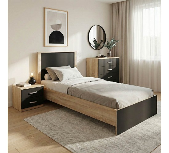 Σετ Κρεβατοκάμαρας Athos Sonoma Ανθρακί με Κρεβάτι 90x190εκ Σετ 3τεμ Υλικό: 15mm Particle Board 383-000298