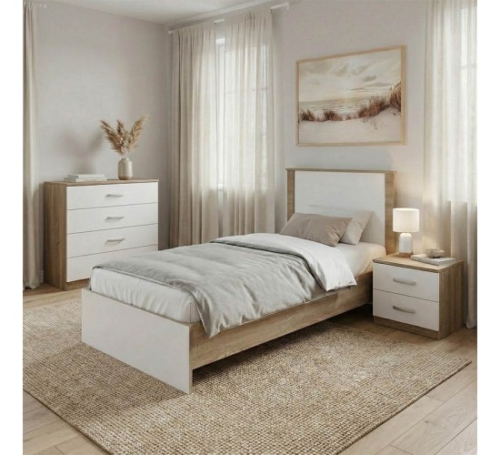 Σετ Κρεβατοκάμαρας Athos Sonoma Λευκό με Κρεβάτι 90x190εκ Σετ 3τεμ Υλικό: 15mm Particle Board 383-000299