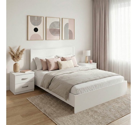 Σετ Κρεβατοκάμαρας Athos Λευκό με Κρεβάτι 140x200εκ Σετ 3τεμ Υλικό: Particle Board 383-000302