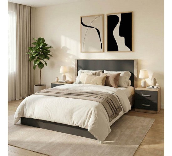 Σετ Κρεβατοκάμαρας Athos Sonoma Ανθρακί με Κρεβάτι 140x200εκ Σετ 3τεμ Υλικό: Particle Board 383-000303