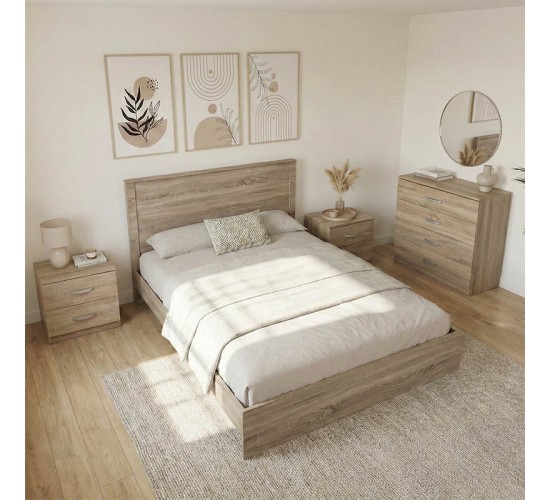 Σετ Κρεβατοκάμαρας Athos Sonoma με Κρεβάτι 140x200εκ Σετ 4τεμ Υλικό: Particle Board 383-000305