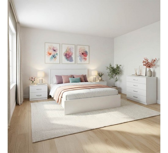 Σετ Κρεβατοκάμαρας Athos Λευκό με Κρεβάτι 140x200εκ Σετ 4τεμ Υλικό: Particle Board 383-000307