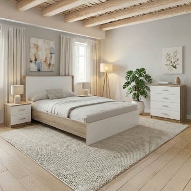 Σετ Κρεβατοκάμαρας Athos Sonoma Λευκό με Κρεβάτι 140x200εκ Σετ 4τεμ Υλικό: Particle Board 383-000309