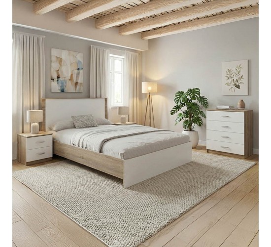 Σετ Κρεβατοκάμαρας Athos Sonoma Λευκό με Κρεβάτι 140x200εκ Σετ 4τεμ Υλικό: Particle Board 383-000309