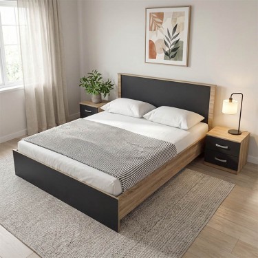 Σετ Κρεβατοκάμαρας Athos Sonoma Ανθρακί με Κρεβάτι 160x200εκ Σετ 3τεμ Υλικό: Particle Board 383-000313