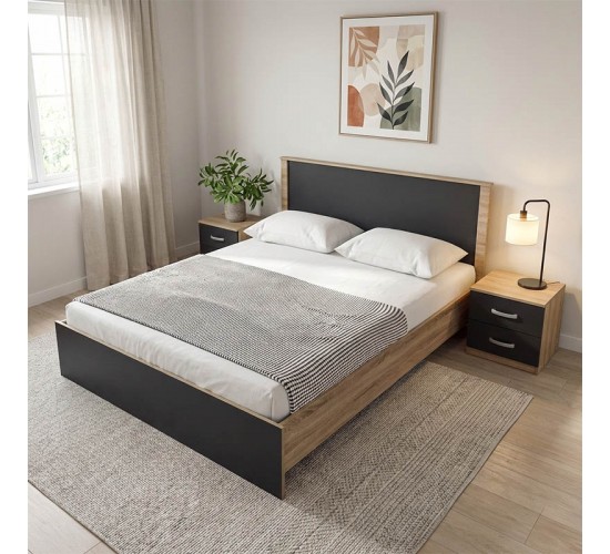 Σετ Κρεβατοκάμαρας Athos Sonoma Ανθρακί με Κρεβάτι 160x200εκ Σετ 3τεμ Υλικό: Particle Board 383-000313