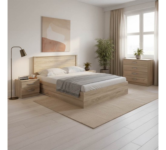 Σετ Κρεβατοκάμαρας Athos Sonoma με Κρεβάτι 160x200εκ Σετ 4τεμ Υλικό: Particle Board 383-000315