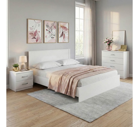 Σετ Κρεβατοκάμαρας Athos Λευκό με Κρεβάτι 160x200εκ Σετ 4τεμ Υλικό: Particle Board 383-000317