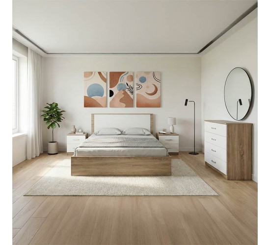 Σετ Κρεβατοκάμαρας Athos Sonoma Λευκό με Κρεβάτι 160x200εκ Σετ 4τεμ Υλικό: Particle Board 383-000319