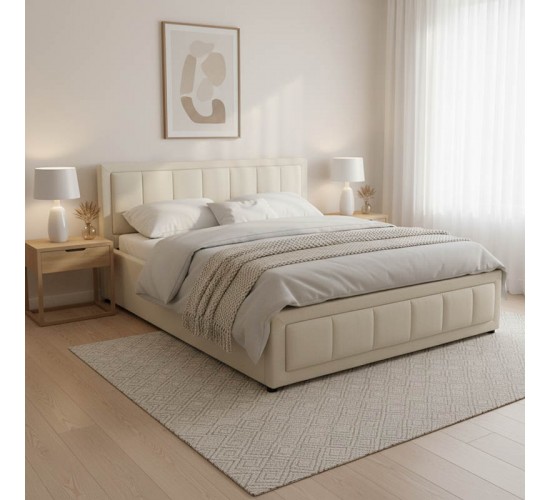 Κρεβάτι Huga με αποθηκευτικό χώρο ύφασμα μπεζ 160x200εκ Υλικό: FABRIC - METAL FRAME 388-000015