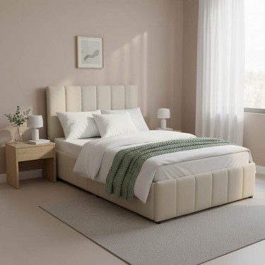 Κρεβάτι Snuggle με αποθηκευτικό χώρο ύφασμα μπεζ 120x200εκ Υλικό: FABRIC - WOODEN FRAME 388-000019