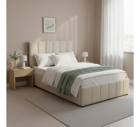 Κρεβάτι Snuggle με αποθηκευτικό χώρο ύφασμα μπεζ 120x200εκ Υλικό: FABRIC - METAL FRAME 388-000019