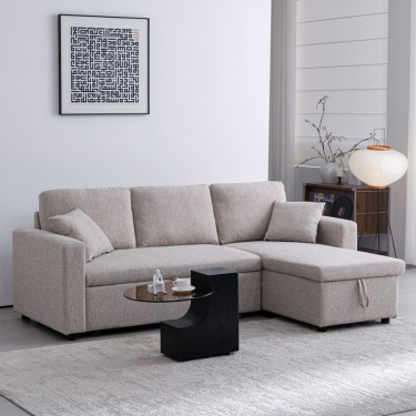 Γωνιακός αναστρέψιμος καναπές κρεβάτι Kamore με αποθηκευτικό χώρο μπεζ ύφασμα 223x146x85εκ Υλικό: FABRIC 389-000001