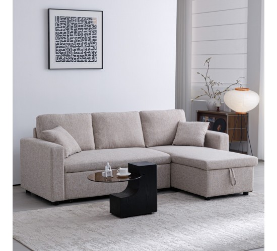 Γωνιακός αναστρέψιμος καναπές κρεβάτι Kamore με αποθηκευτικό χώρο μπεζ ύφασμα 223x146x85εκ Υλικό: FABRIC 389-000001
