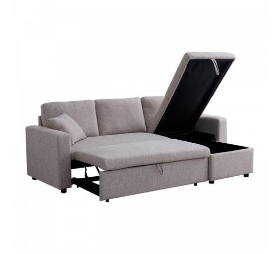 Γωνιακός αναστρέψιμος καναπές κρεβάτι Kamore με αποθηκευτικό χώρο μπεζ ύφασμα 223x146x85εκ Υλικό: FABRIC 389-000001