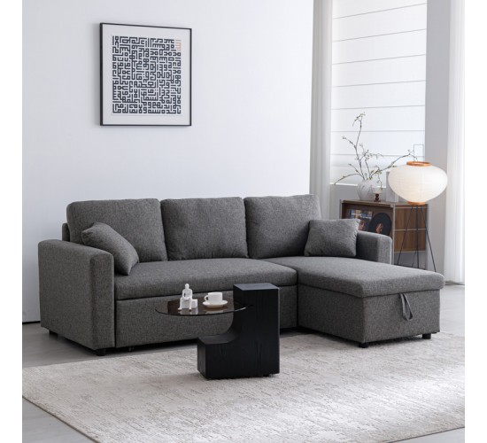 Γωνιακός αναστρέψιμος καναπές κρεβάτι Kamore με αποθηκευτικό χώρο ανθρακί ύφασμα 223x146x85εκ Υλικό: FABRIC 389-000002