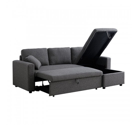 Γωνιακός αναστρέψιμος καναπές κρεβάτι Kamore με αποθηκευτικό χώρο ανθρακί ύφασμα 223x146x85εκ Υλικό: FABRIC 389-000002