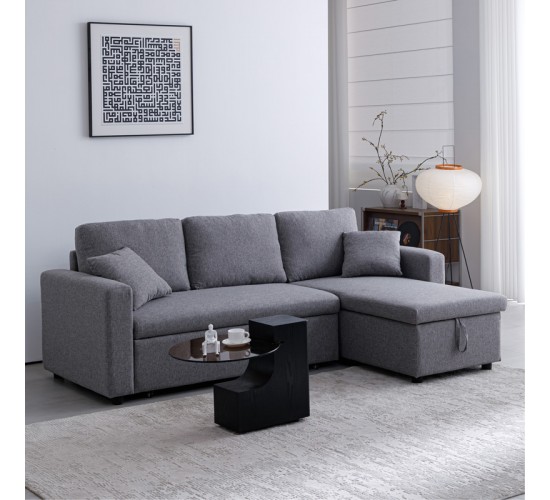 Γωνιακός αναστρέψιμος καναπές κρεβάτι Kamore με αποθηκευτικό χώρο γκρι ύφασμα 223x146x85εκ 389-000004